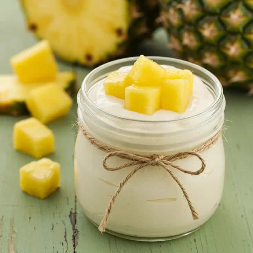 Foto deliciosa de Mousse de Abacaxi Vegana e Cremosa pronta para servir - Pudins & Cremes