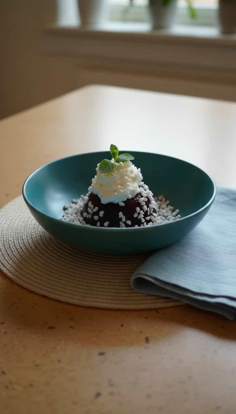Foto deliciosa de Mousse de Açaí com Marshmallow pronta para servir - Pudins & Cremes