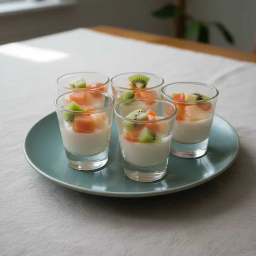 Foto deliciosa de Mousse de Iogurte com Calda de Frutas pronta para servir - Pudins & Cremes