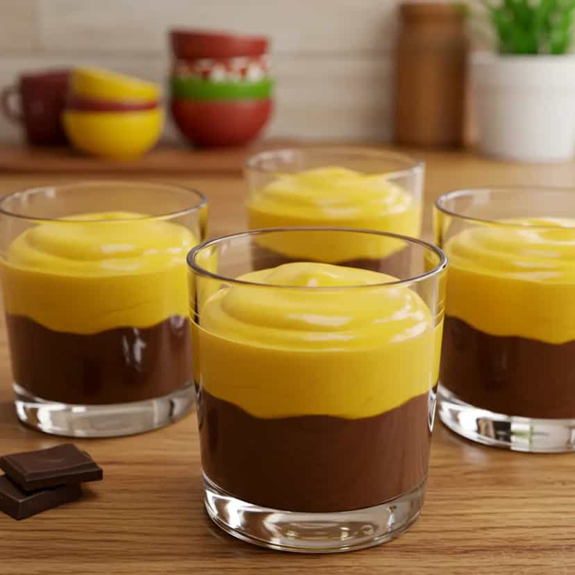 Foto deliciosa de Mousse de maracujá com chocolate pronta para servir - Doces Gelados & Sorvetes