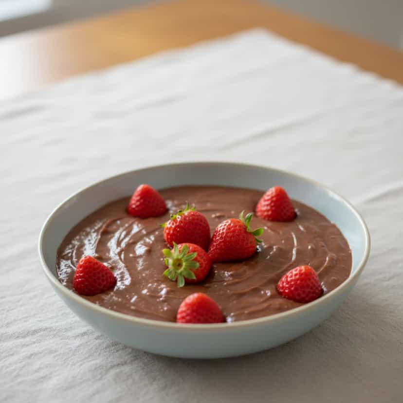 Foto deliciosa de Mousse de Morango com Chocolate pronta para servir - Pudins & Cremes