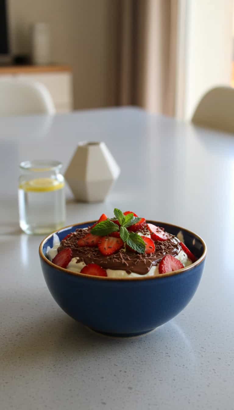 Foto deliciosa de Mousse de Morango com Chocolate pronta para servir - Pudins & Cremes