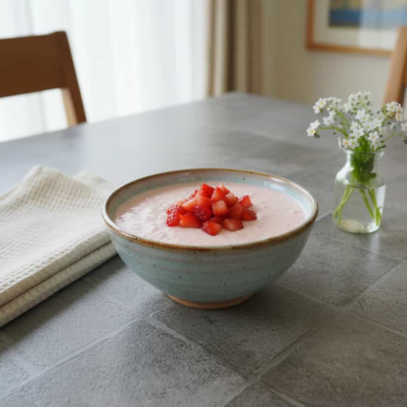Foto deliciosa de Mousse de Morango Cremoso pronta para servir - Doces Gelados & Sorvetes