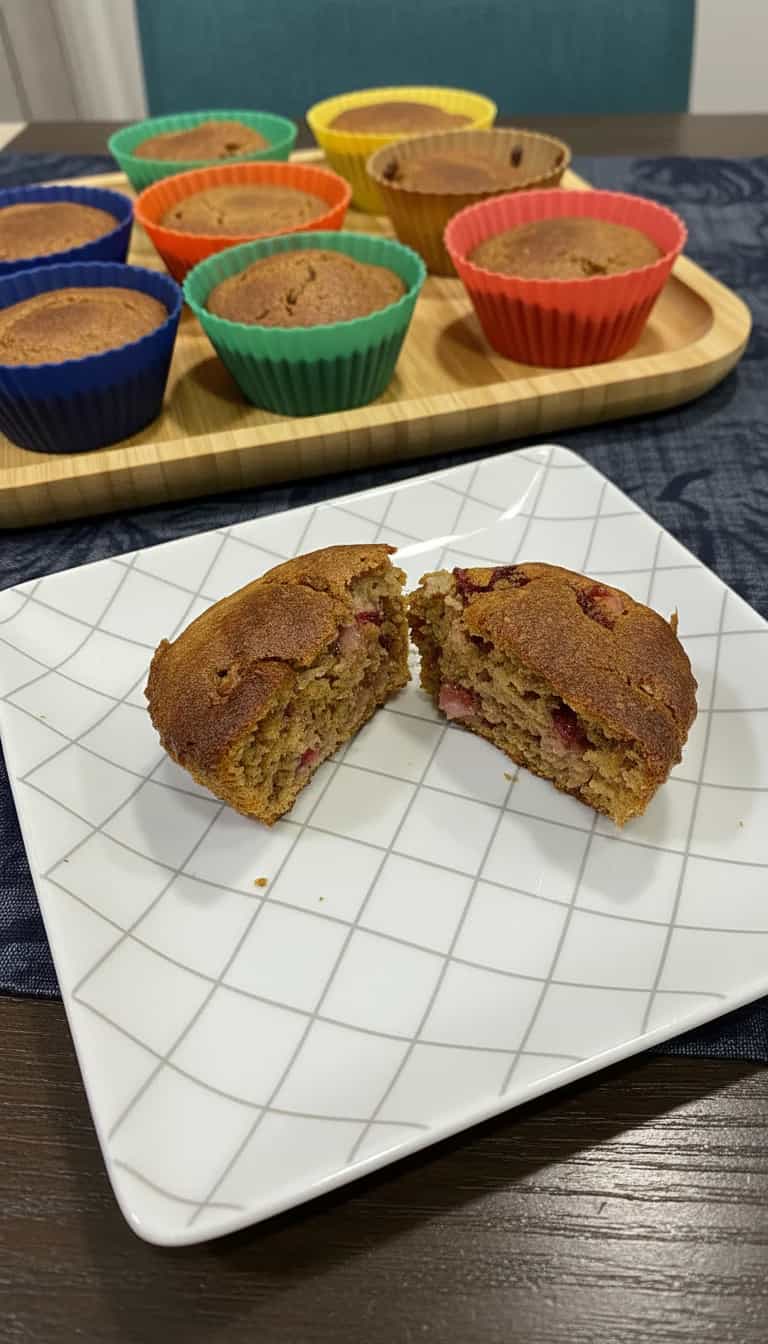 Foto deliciosa de Muffin de Morango com Aveia pronta para servir - Lanches de Padaria