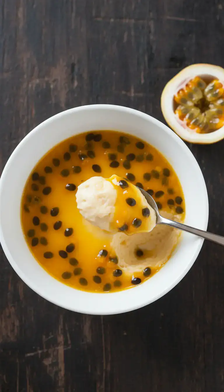 Foto deliciosa de Mousse de Maracujá pronta para servir - Bebidas Brasileiras