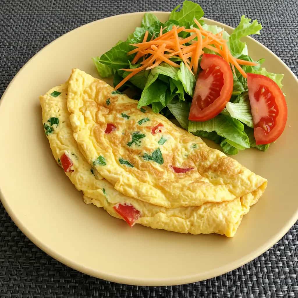 Omelete rápida com ovo cozido e alface