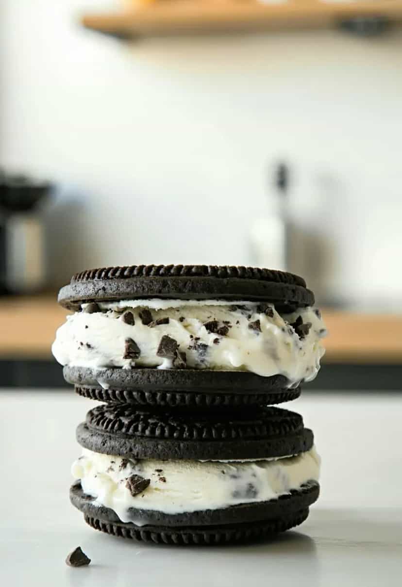 Foto deliciosa de Sanduíches de Sorvete Oreo pronta para servir - Doces Gelados & Sorvetes