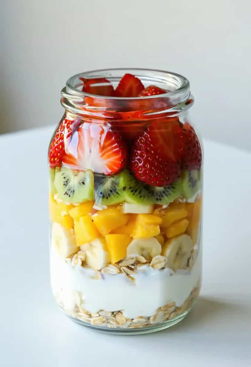Foto deliciosa de Overnight com Iogurte e Frutas pronta para servir - Aveia
