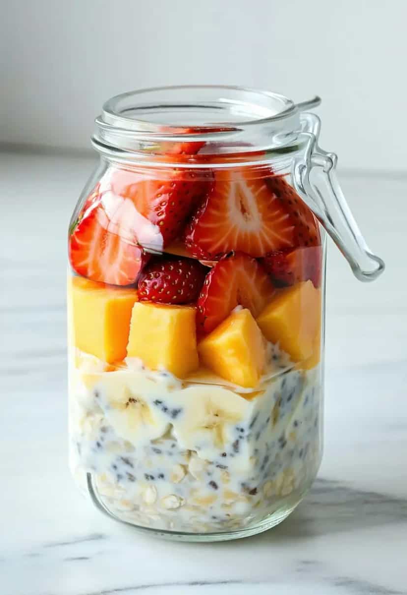Foto deliciosa de Overnight de Aveia Com Frutas pronta para servir - Aveia