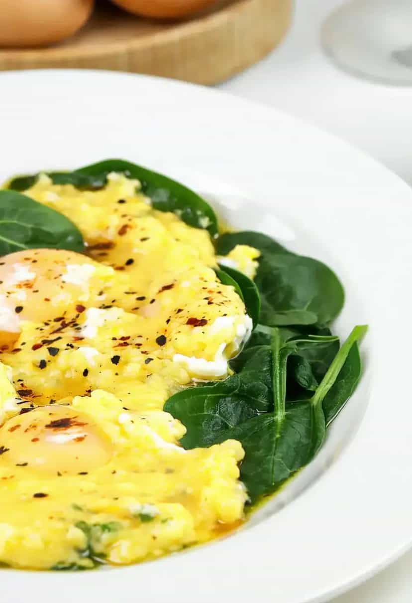 Foto deliciosa de Ovos Mexidos Cremosos com Espinafre pronta para servir - Ovos