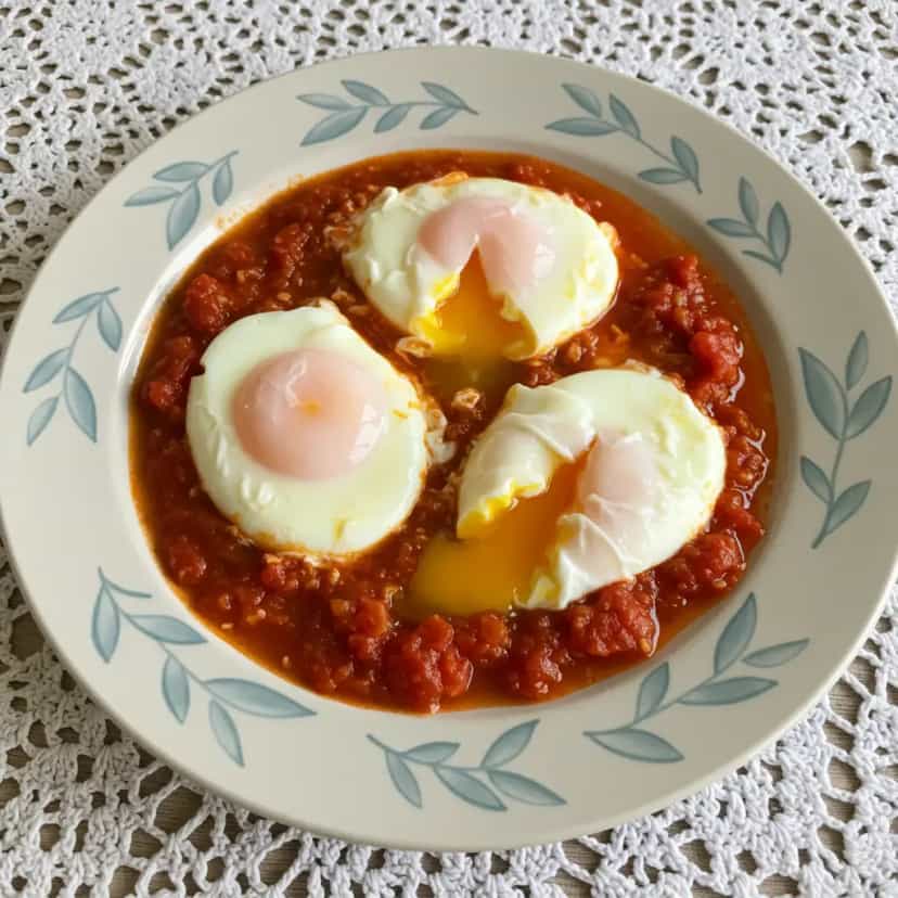 Foto deliciosa de Ovos Poché em Molho de Tomate pronta para servir - Brunch