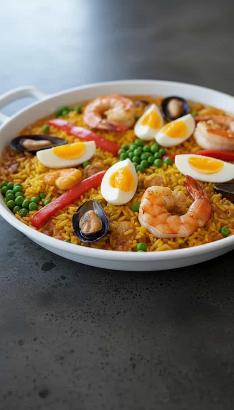 Foto deliciosa de Paella de Frango e Frutos do Mar pronta para servir - Peixes & Frutos do Mar