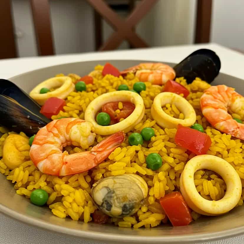 Foto deliciosa de Paella de frutos do mar pronta para servir - Peixes & Frutos do Mar