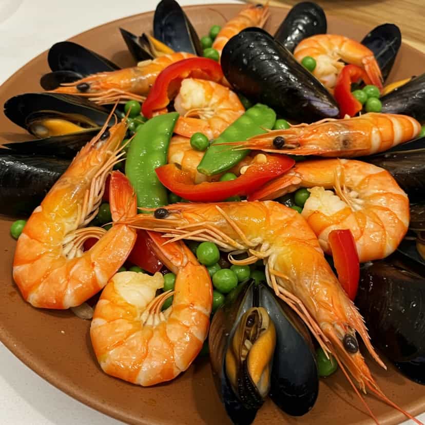 Foto deliciosa de Paella Valenciana do Gustavo Correia Aguiar pronta para servir - Peixes & Frutos do Mar