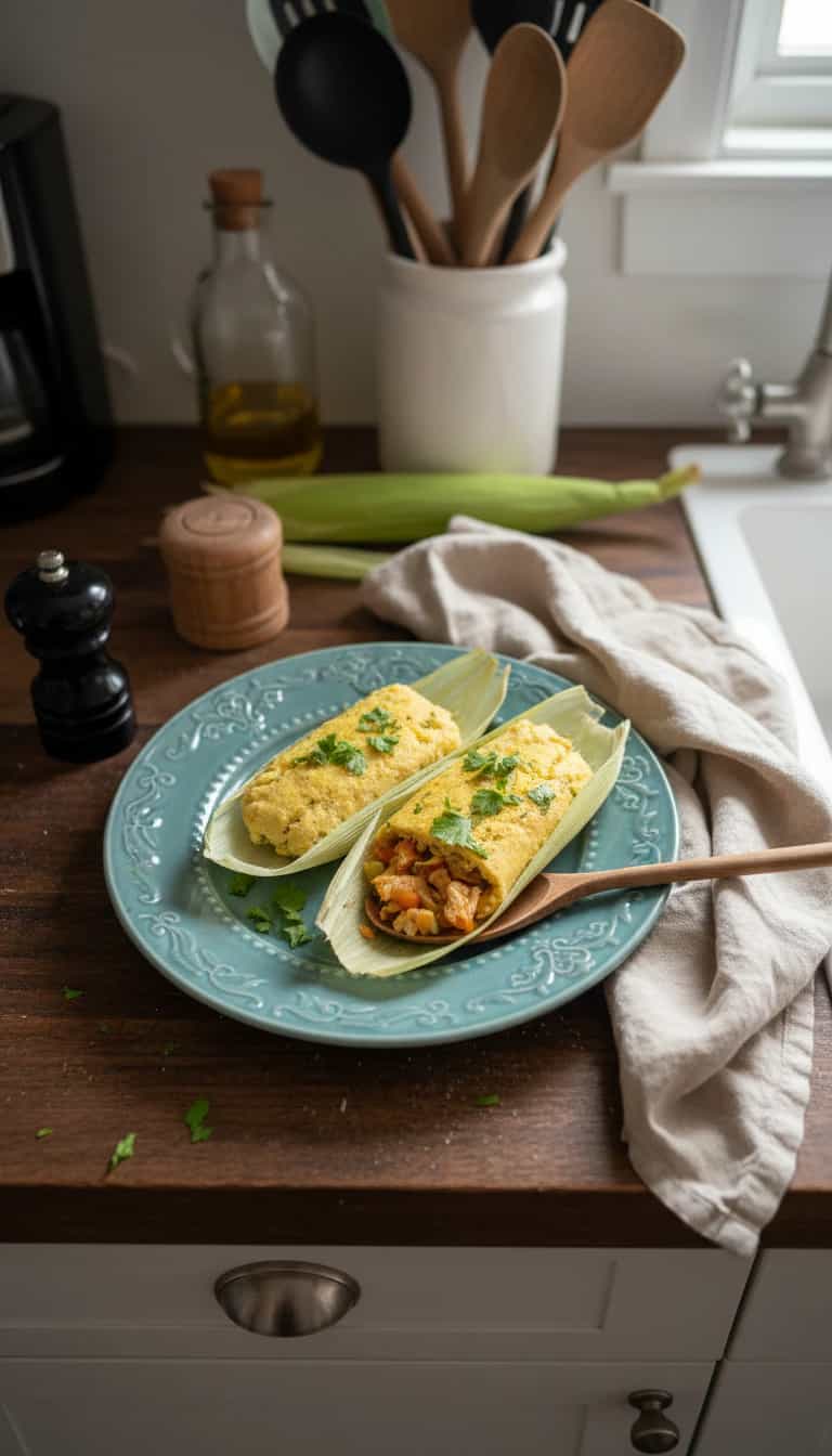 Foto deliciosa de Pamonha de Frango pronta para servir - Pratos Brasileiros Icônicos
