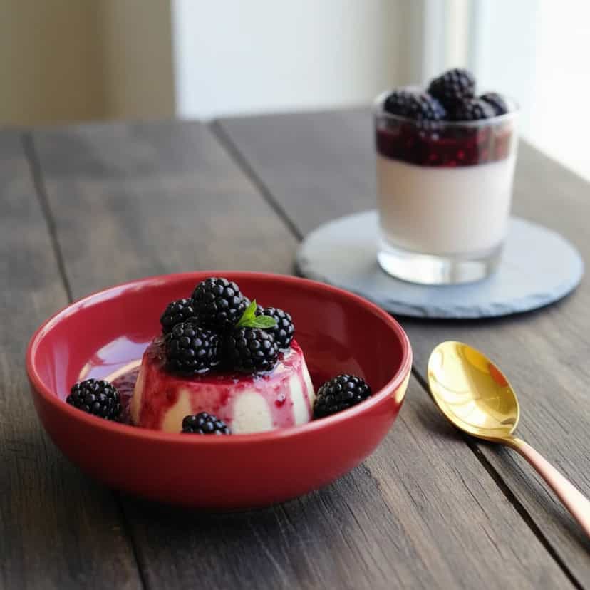 Foto deliciosa de Panna Cotta de Amoras pronta para servir - Pudins & Cremes