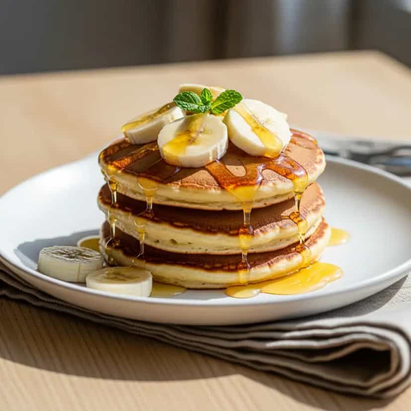 Foto deliciosa de Panqueca de Banana Simples e Nutritiva pronta para servir - Panquecas & Waffles