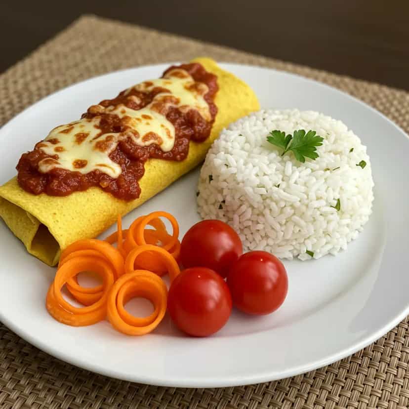 Foto deliciosa de Panqueca de Cenoura Recheada pronta para servir - Almoço & Jantar