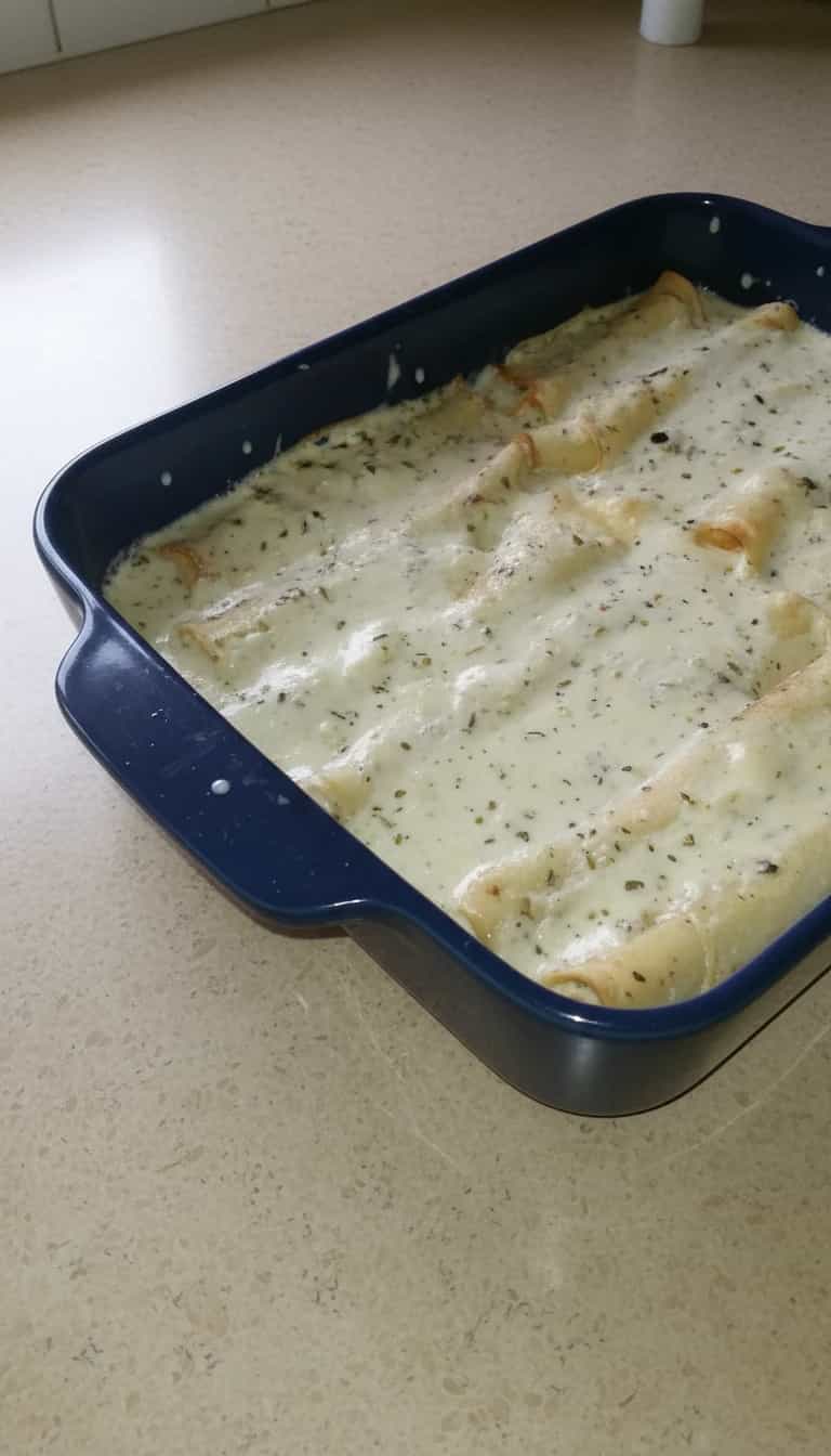 Foto deliciosa de Panquecas ao Molho Branco com Queijo pronta para servir - Panquecas & Waffles