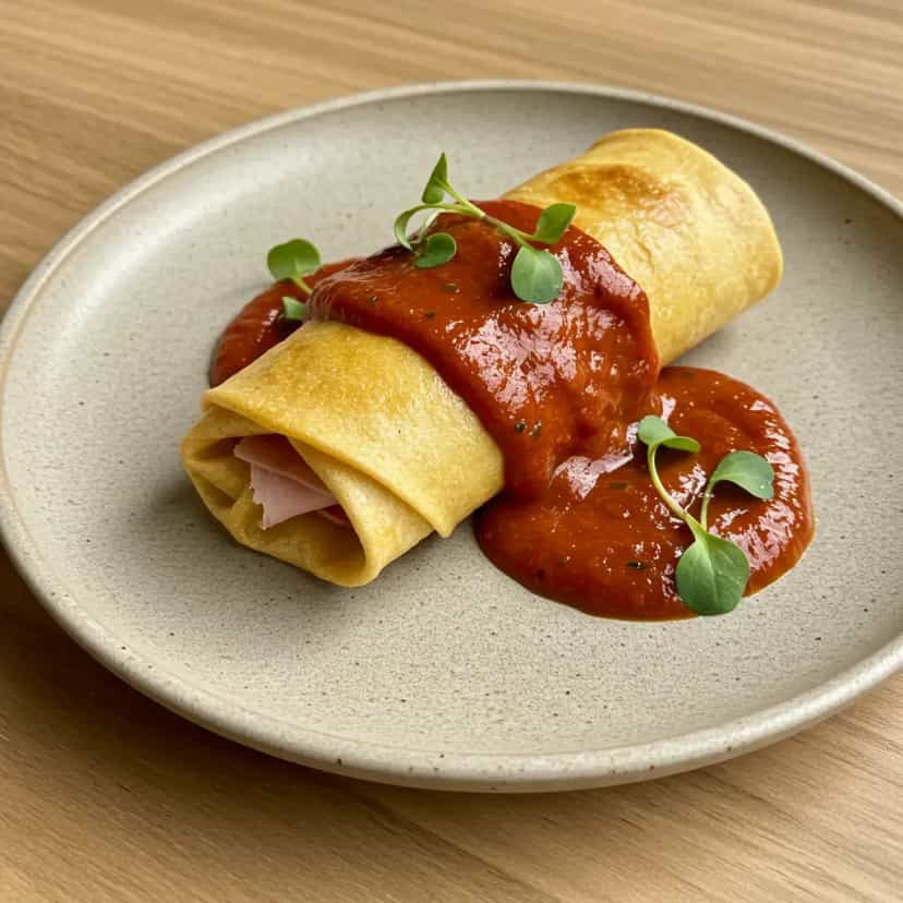 Foto deliciosa de Panquecas com Molho Sugô pronta para servir - Almoço & Jantar
