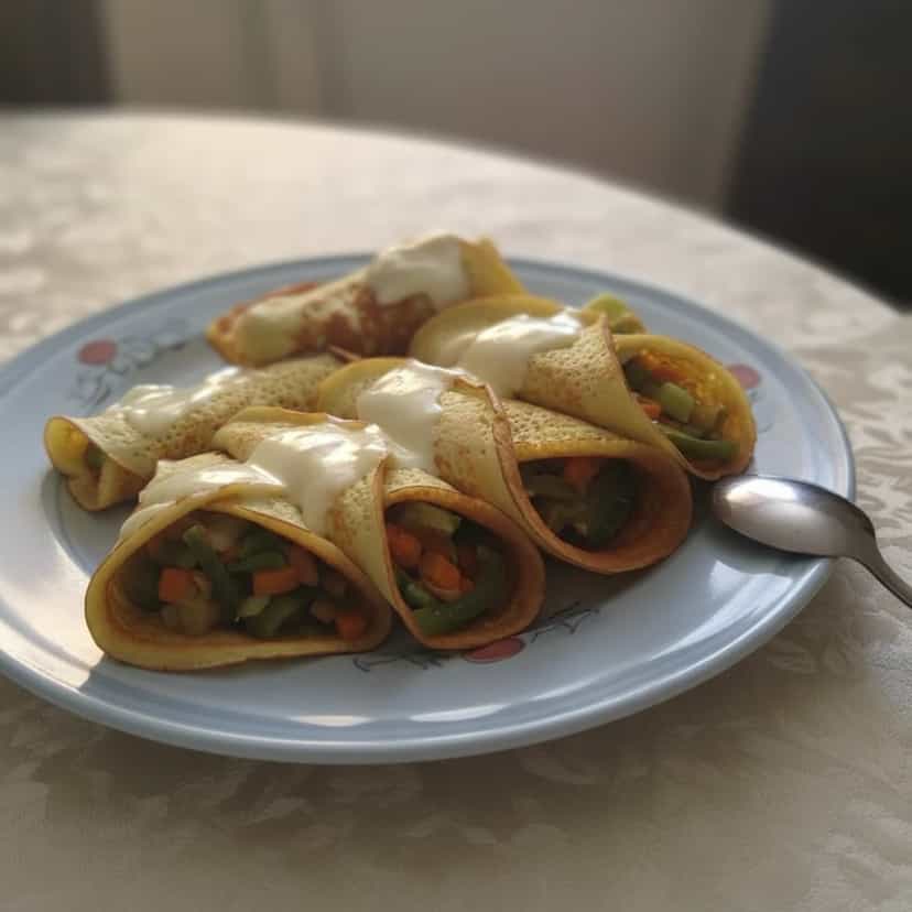 Foto deliciosa de Panquecas Vegetarianas Recheadas pronta para servir - Almoço & Jantar