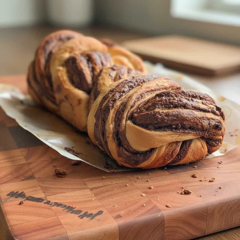 Foto deliciosa de Pão Trançado com Nutella pronta para servir - Lanches de Padaria