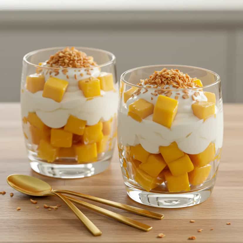 Foto deliciosa de Parfait de Manga e Coco pronta para servir - Pudins & Cremes