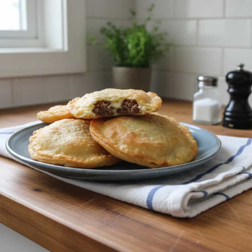 Foto deliciosa de Pastel de Hambúrguer Recheado pronta para servir - Salgadinhos