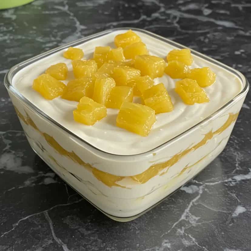 Foto deliciosa de Pavê de Abacaxi Cremoso pronta para servir - Pudins & Cremes