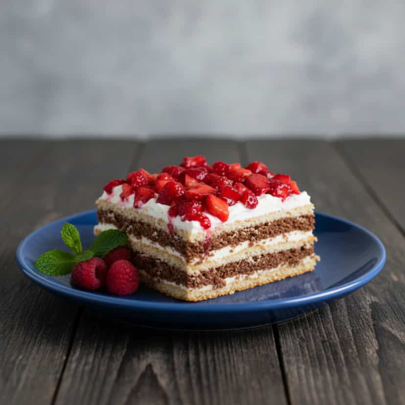 Foto deliciosa de Pave de Chocolate Branco com Cerejas pronta para servir - Outras Receitas
