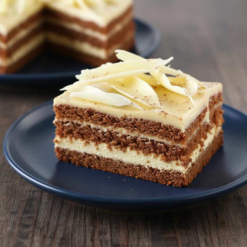 Foto deliciosa de Pavê de Chocolate Branco Fácil pronta para servir - Pudins & Cremes