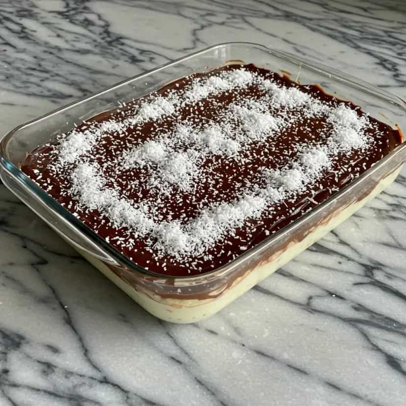 Foto deliciosa de Pavê de Chocolate com Coco pronta para servir - Pudins & Cremes