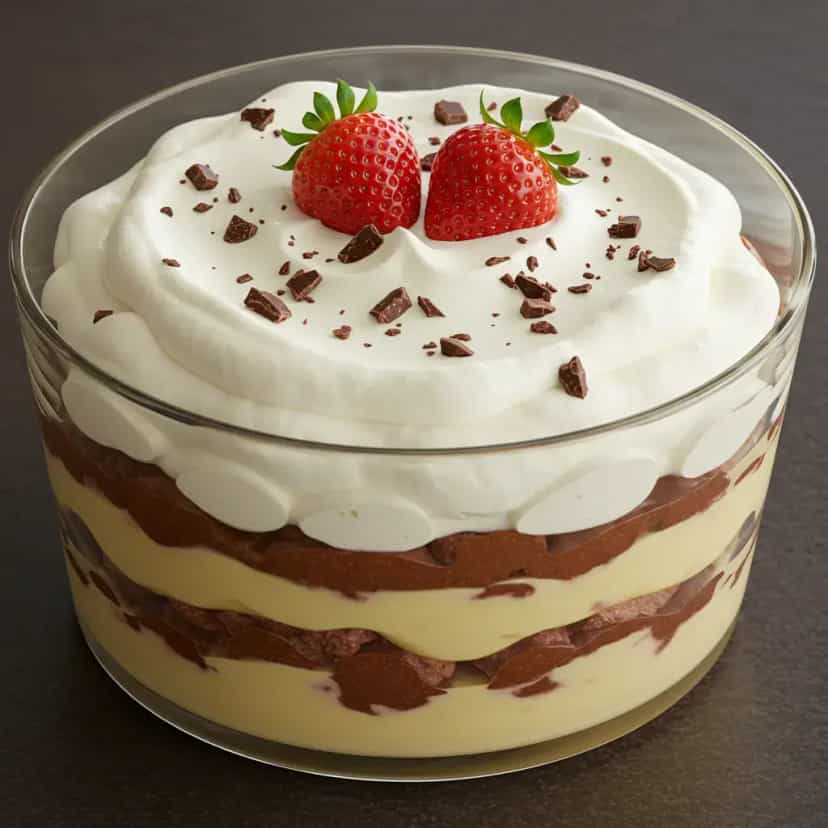 Foto deliciosa de Pavê de Chocolate com Morangos pronta para servir - Pudins & Cremes