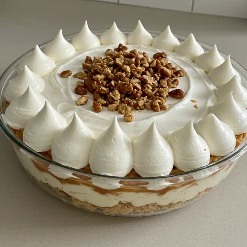 Foto deliciosa de Pavê de Doce de Leite com Amendoim pronta para servir - Pudins & Cremes