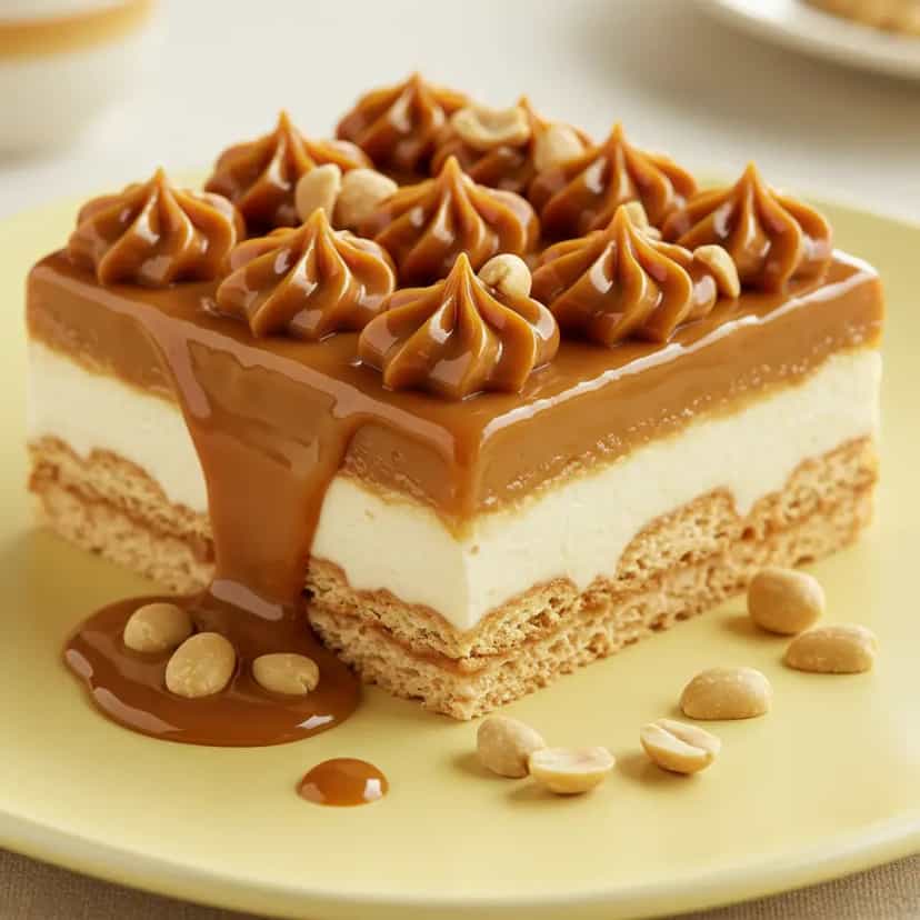 Foto deliciosa de Pavê de Doce de Leite e Amendoim pronta para servir - Pudins & Cremes