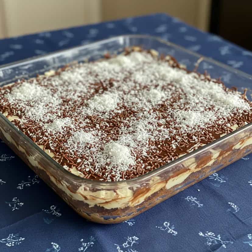 Foto deliciosa de Pavê de Dois Cremes pronta para servir - Pudins & Cremes