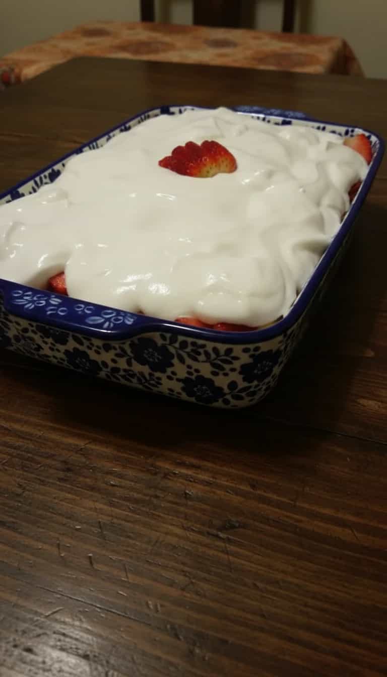 Foto deliciosa de Pavê de Morango com Creme Inglês pronta para servir - Pudins & Cremes