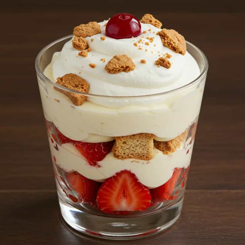 Foto deliciosa de Pavê de morango com sonho de valsa pronta para servir - Outras Receitas