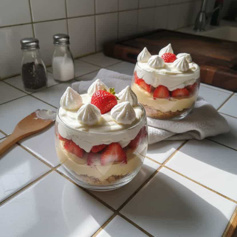 Foto deliciosa de Pavê de Morango com Suspiro pronta para servir - Pudins & Cremes