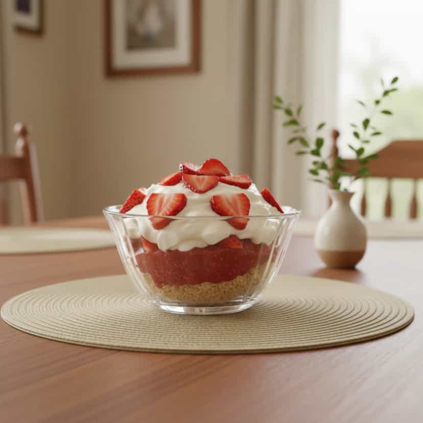 Foto deliciosa de Pavê de Morango Rápido pronta para servir - Pudins & Cremes