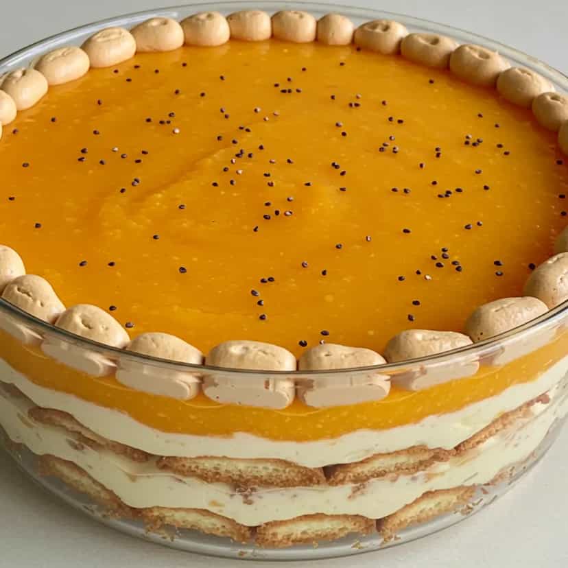 Foto deliciosa de Pavê de Mousse de Maracujá pronta para servir - Pudins & Cremes