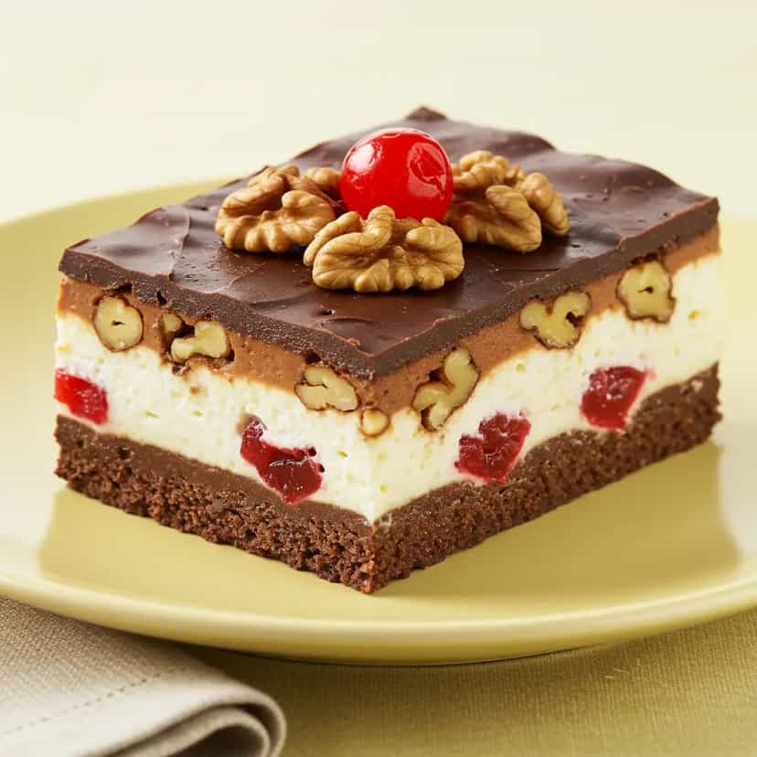 Foto deliciosa de Pavê de Natal com Cerejas e Chocolate pronta para servir - Pudins & Cremes