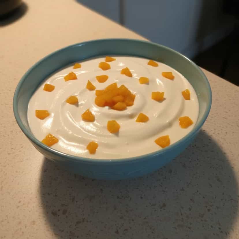Foto deliciosa de Pavê de Pêssego com Creme de Leite pronta para servir - Pudins & Cremes