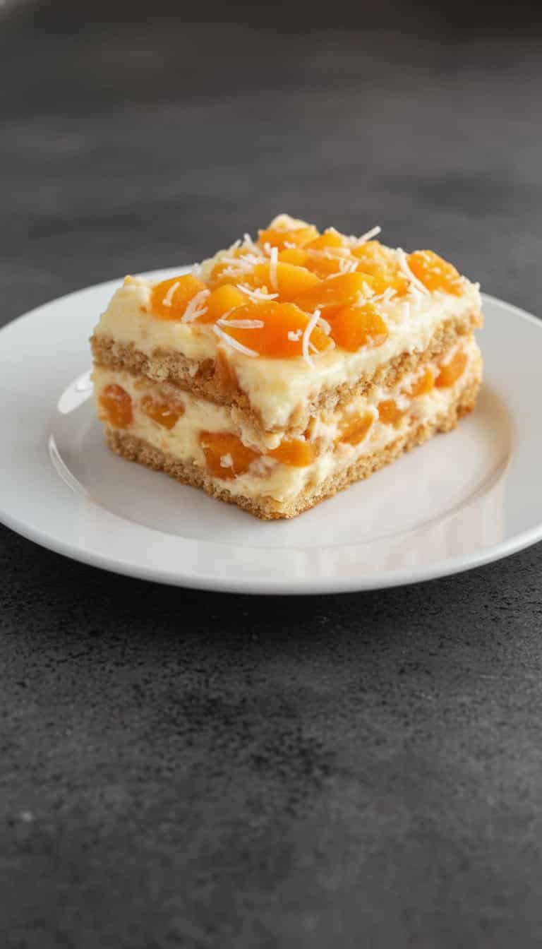 Foto deliciosa de Pavê de Pêssego e Morango Light pronta para servir - Pudins & Cremes