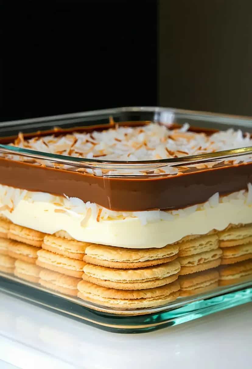 Foto deliciosa de Pavê de Prestígio pronta para servir - Sem Assar