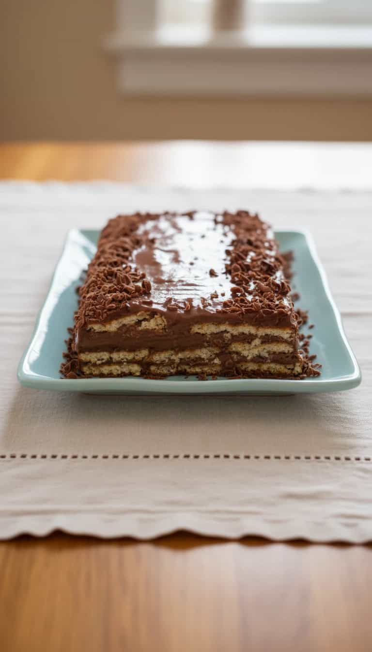 Foto deliciosa de Pavê de Wafer com Creme de Chocolate pronta para servir - Pudins & Cremes