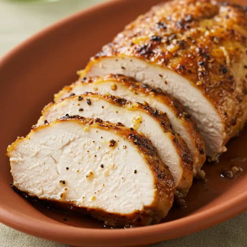Foto deliciosa de Peito de Peru Assado ao Leite de Coco pronta para servir - Carnes & Frango