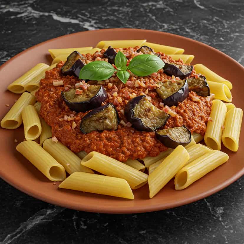 Foto deliciosa de Penne à Bolonhesa com Berinjela pronta para servir - Massas & Macarrão