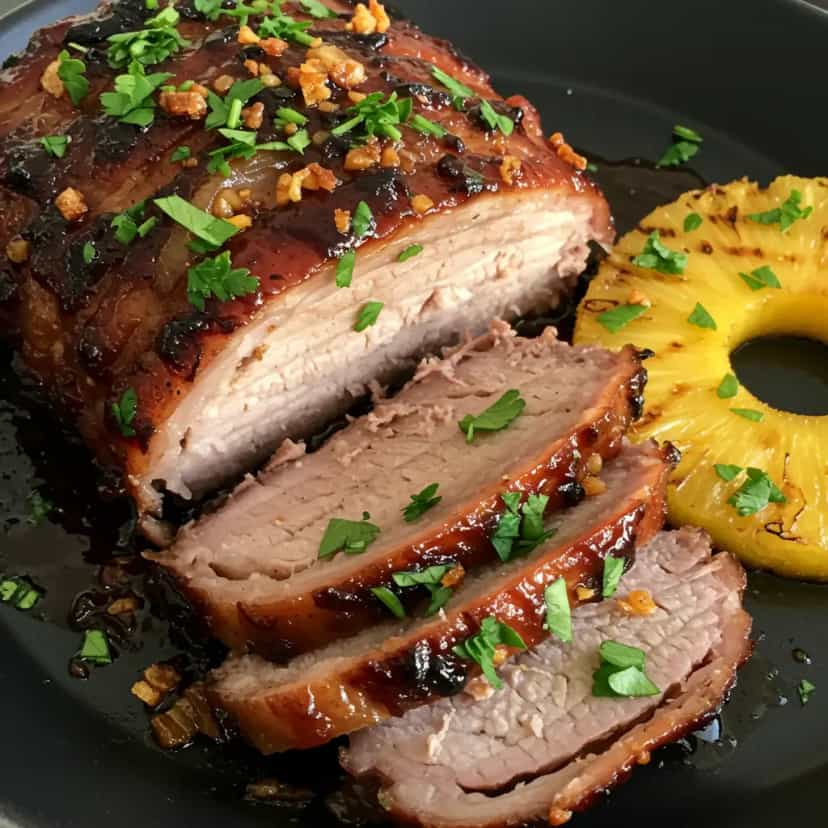Foto deliciosa de Pernil Assado com Abacaxi pronta para servir - Carnes & Frango