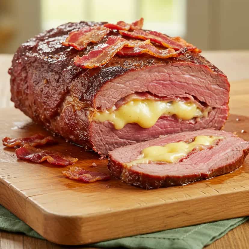 Foto deliciosa de Picanha Recheada com Bacon e Parmesão pronta para servir - Carnes & Frango